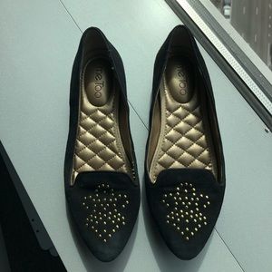 Me Too Black Flats with Gold Stud Detail